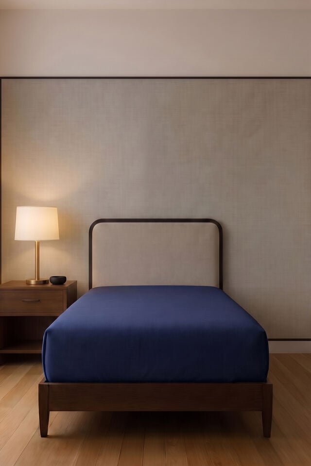 Luna Pamuk Süprem Çift Kişilik Lastikli Çarşaf 160x200 cm + 30 cm 130 GSM Navy