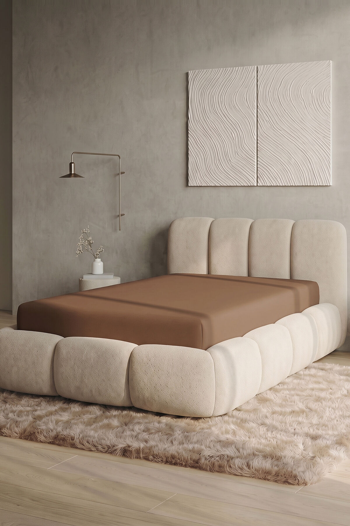 Maya Süprem Tek Kişilik Lastikli Çarşaf 120-140x200 cm %95 Pamuk%5 Elastan 190 GSM Açık Kahverengi