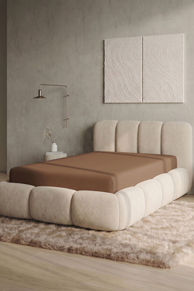 Maya Süprem Tek Kişilik Lastikli Çarşaf 120-140x200 cm %95 Pamuk%5 Elastan 190 GSM Açık Kahverengi