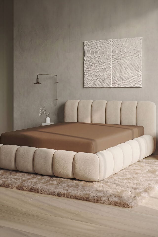 Maya Süprem Çift Kişilik Lastikli Çarşaf 160-180x200 cm %95 Pamuk %5 Elastan 190 GSM Açık Kahverengi