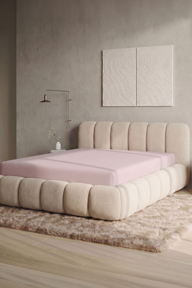 Maya Süprem Çift Kişilik Lastikli Çarşaf 160-180x200 cm %95 Pamuk %5 Elastan 190 GSM Açık Pembe