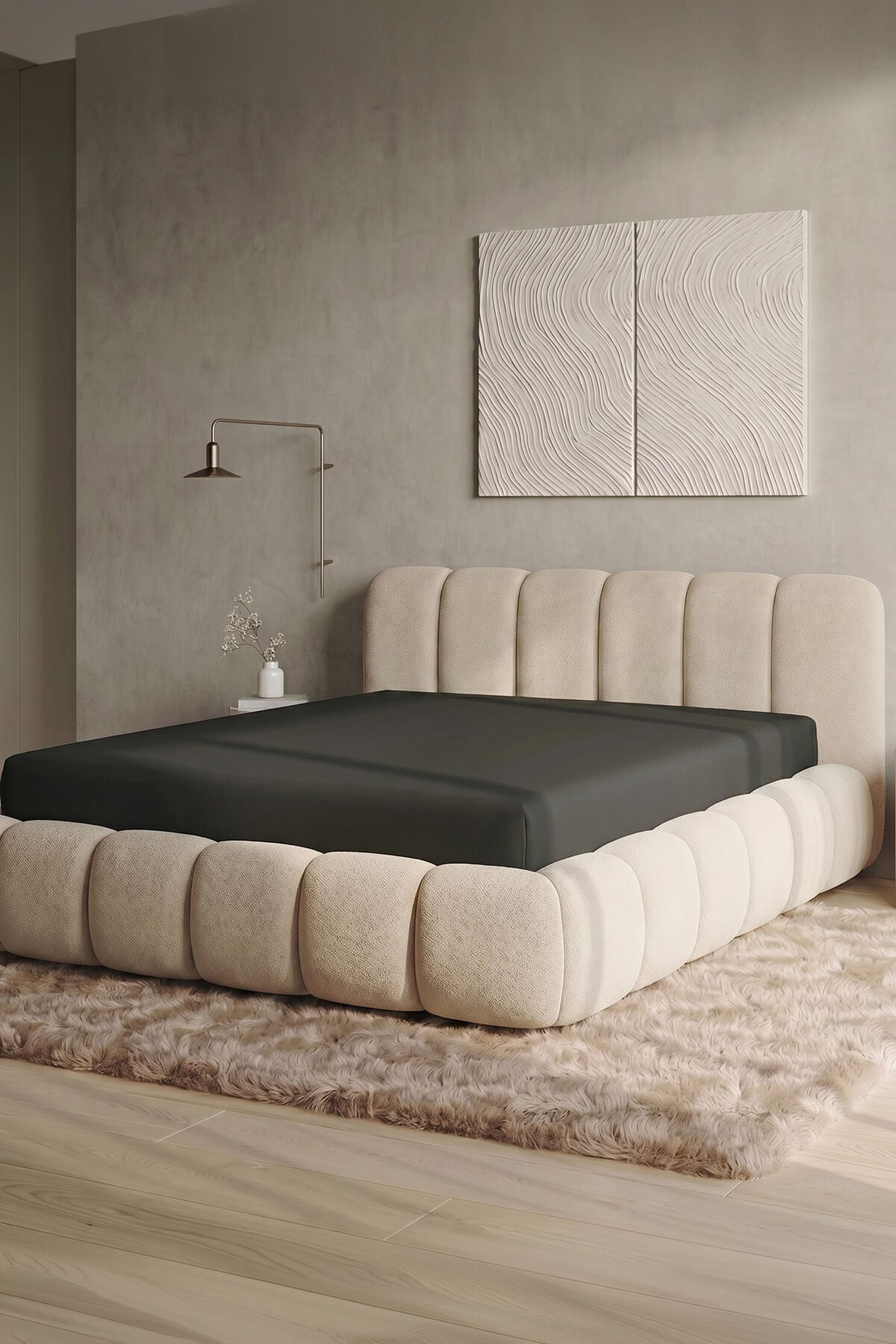Maya Süprem Çift Kişilik Lastikli Çarşaf 160-180x200 cm %95 Pamuk %5 Elastan 190 GSM Antrasit