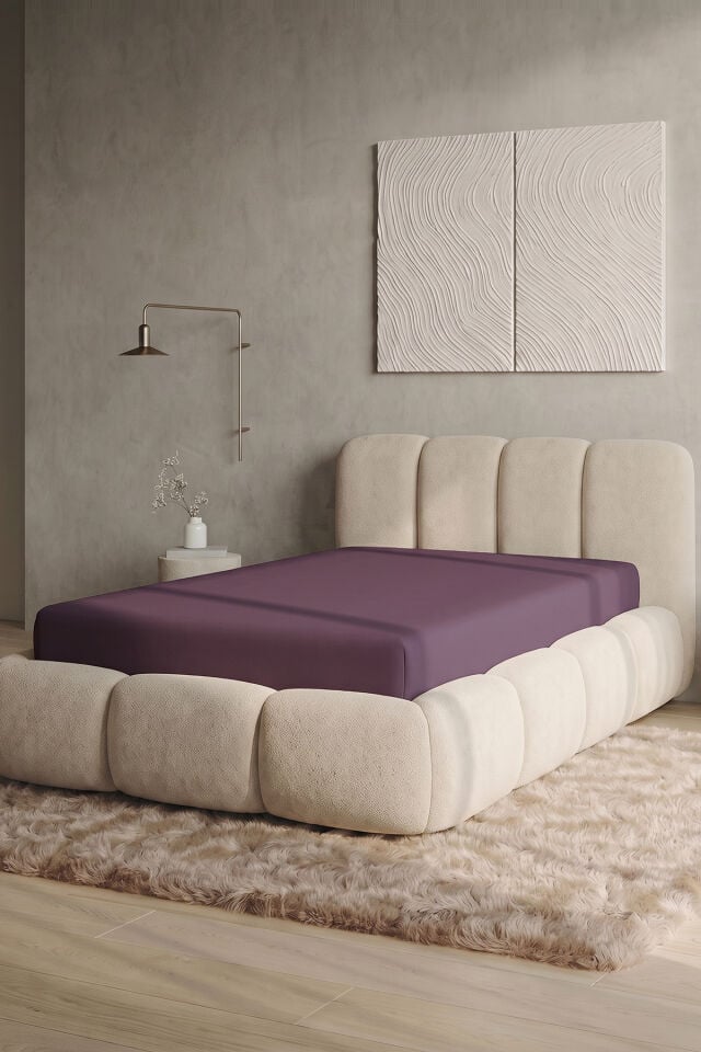 Maya Süprem Tek Kişilik Lastikli Çarşaf 120-140x200 cm %95 Pamuk%5 Elastan 190 GSM Koyu Lila