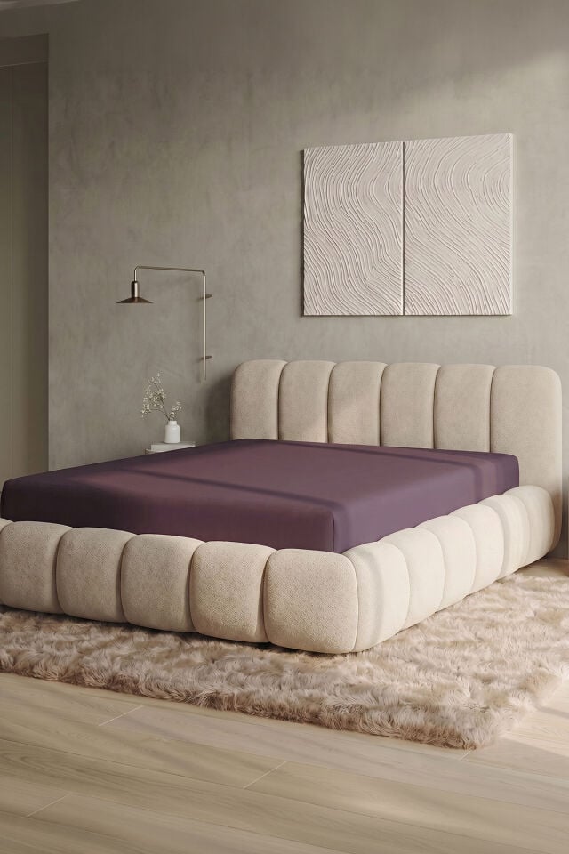 Maya Süprem Çift Kişilik Lastikli Çarşaf 160-180x200 cm %95 Pamuk %5 Elastan 190 GSM Koyu Lila