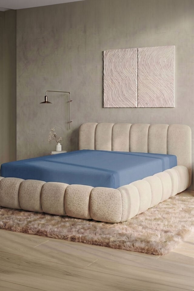 Maya Süprem Çift Kişilik Lastikli Çarşaf 160-180x200 cm %95 Pamuk %5 Elastan 190 GSM Mavi