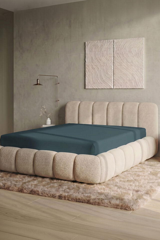 Maya Süprem Çift Kişilik Lastikli Çarşaf 160-180x200 cm %95 Pamuk %5 Elastan 190 GSM Petrol Mavisi