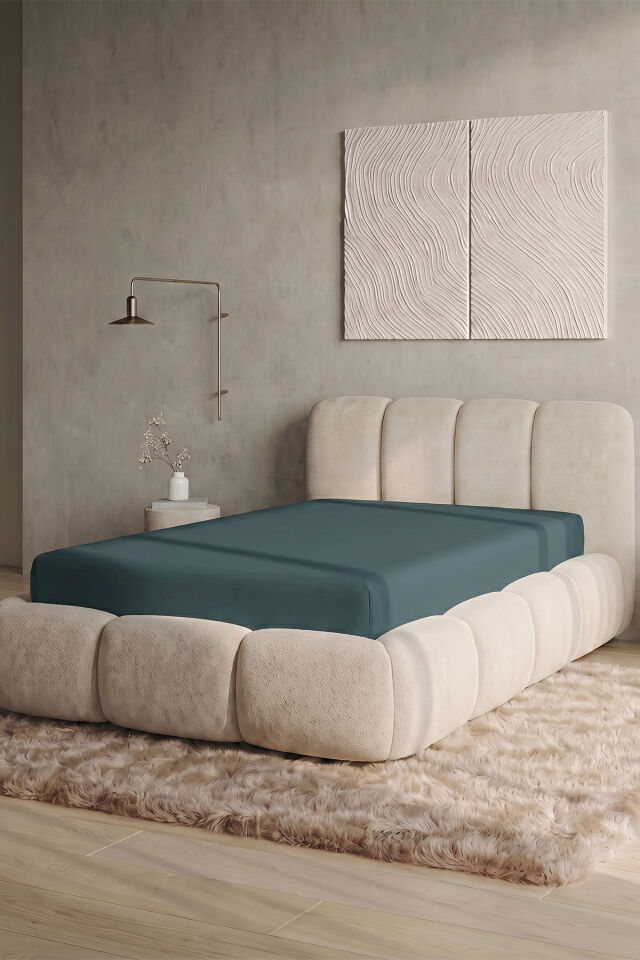 Maya Süprem Tek Kişilik Lastikli Çarşaf 90-100x200 cm %95 Pamuk%5 Elastan 190 GSM Petrol Mavisi