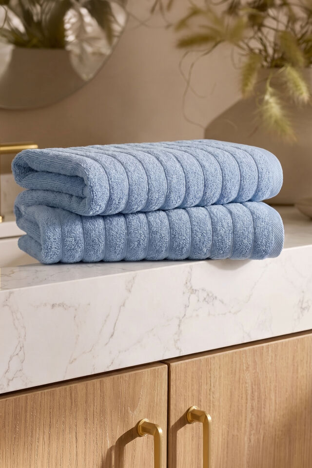 Phaselis Banyo Havlu 2'li Set %100 Pamuk 70x140 cm 670 GSM AÇIK MAVİ