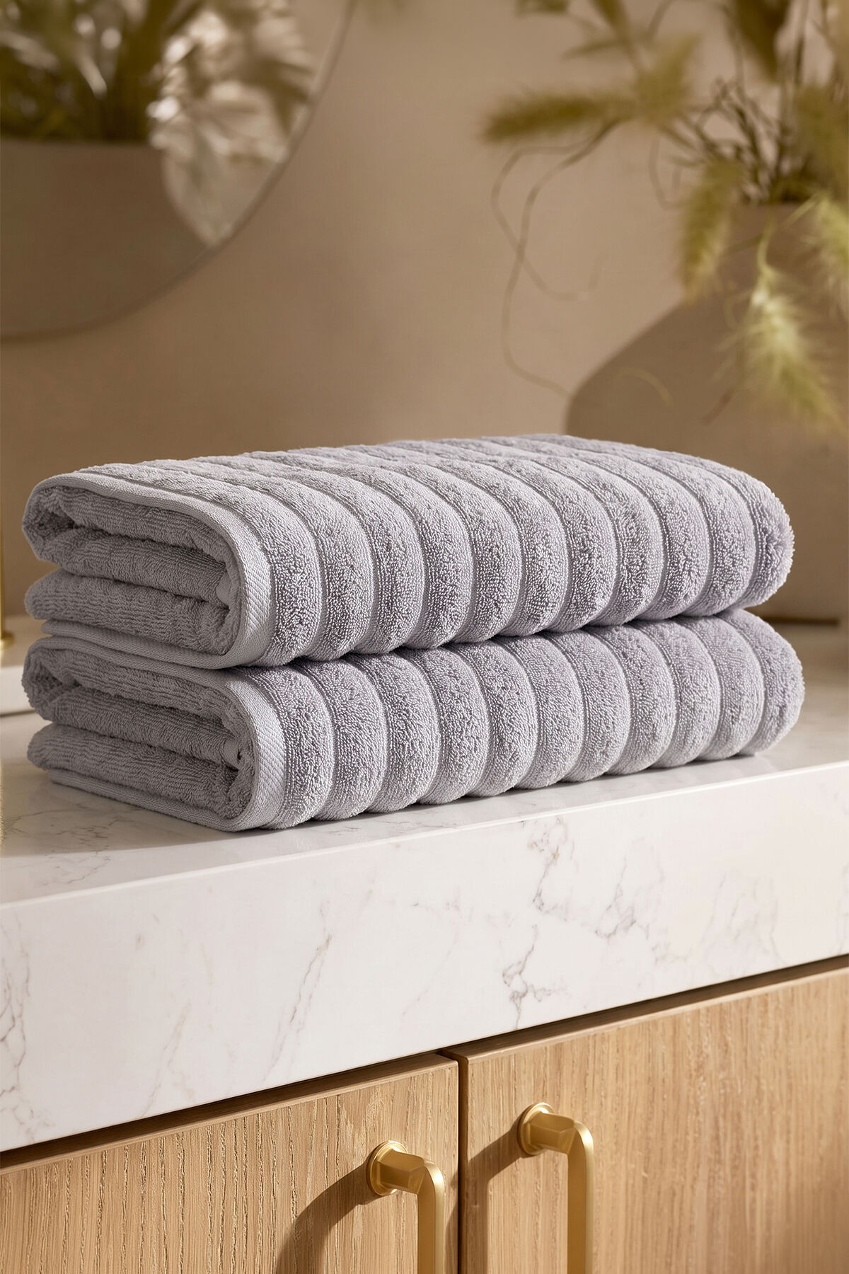Phaselis Banyo Havlu 2'li Set %100 Pamuk 70x140 cm 670 GSM AÇIK GRİ