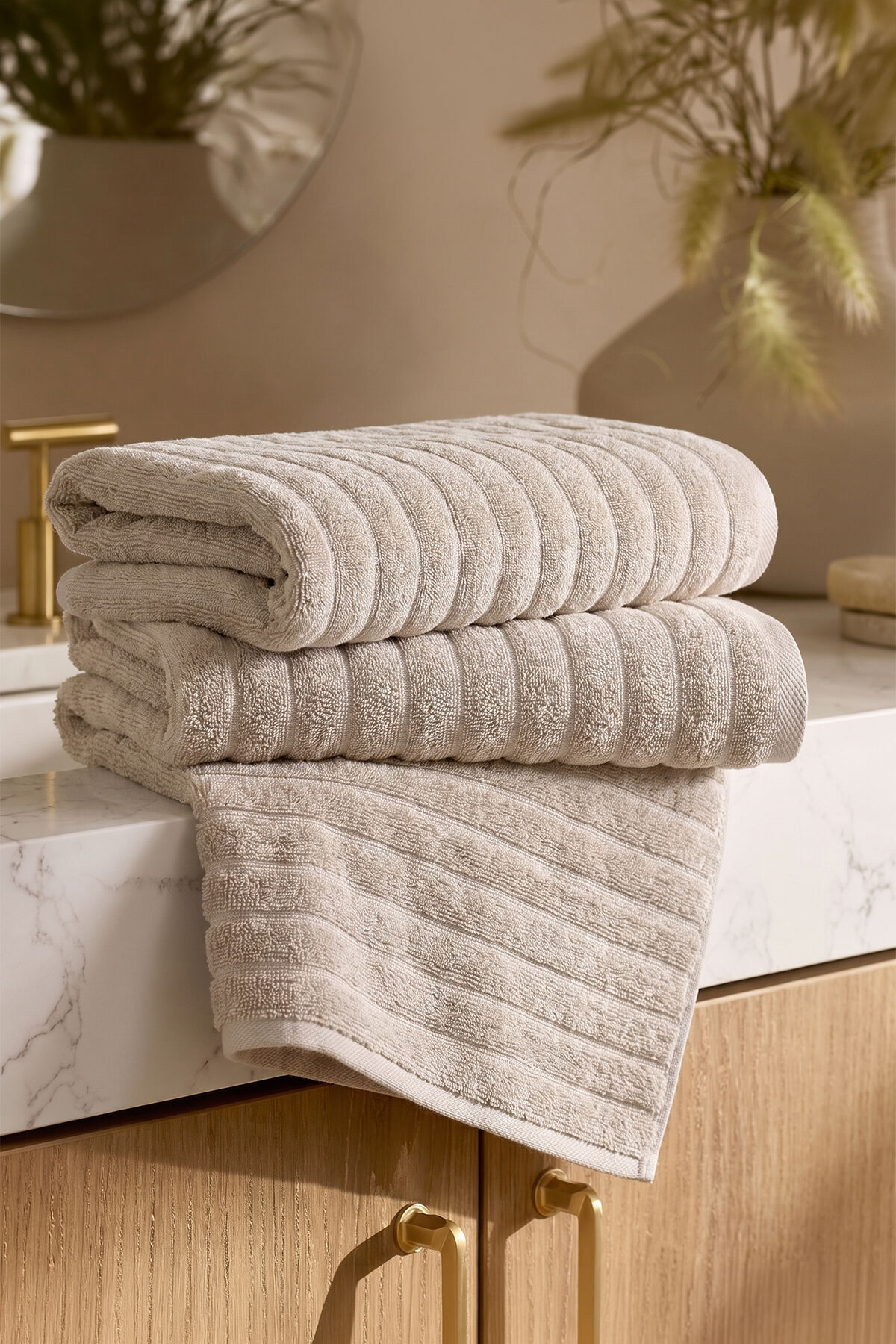 Phaselis Banyo Havlu 2'li Set %100 Pamuk 70x140 cm 670 GSM Bej