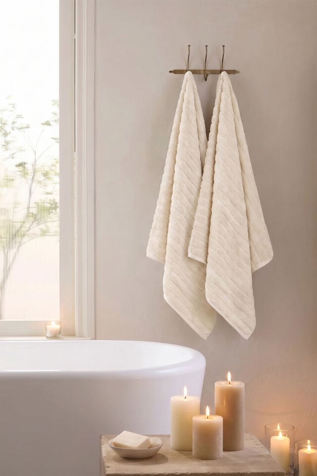 Phaselis Banyo Set 2'li El Havlu 50x90 cm ve 2'li Banyo Havlu 70x140 cm EKRU