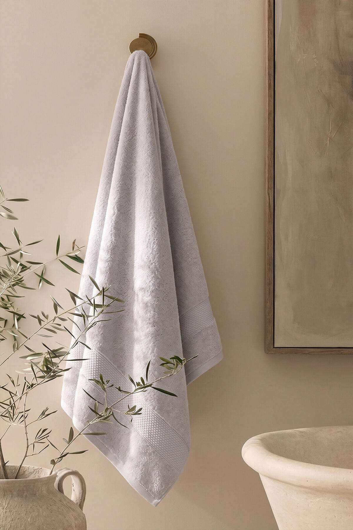 Assos Banyo Havlusu Seti 2'li Set %100 Pamuk 70x140 cm Açık Gri