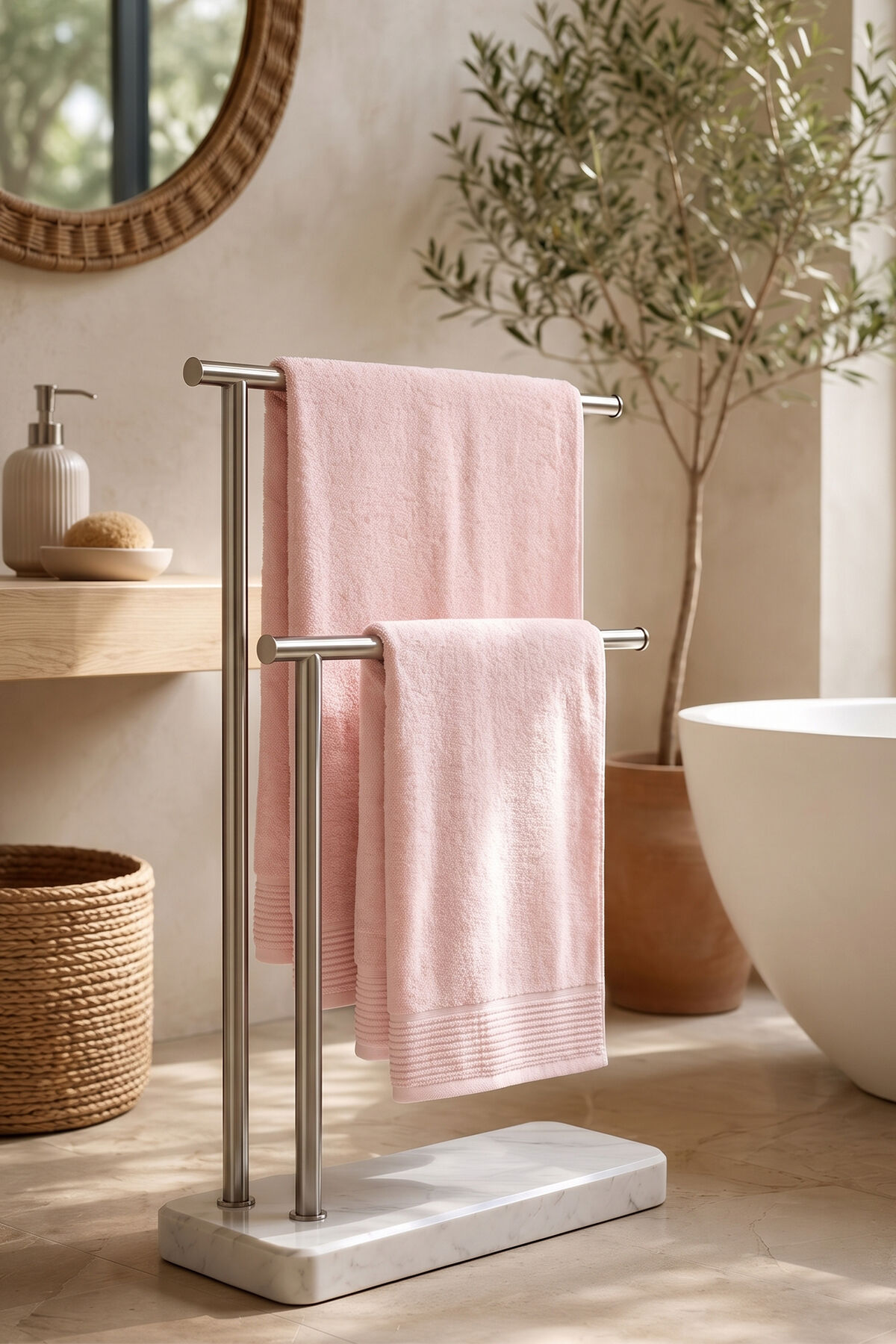 Ephesus Banyo Havlusu Seti 70x140 cm, 2'li Set Pembe